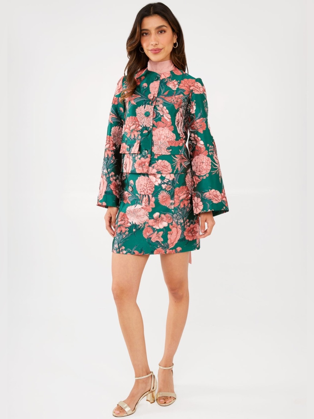 Abbey Glass Kennedy Set of 2 pcs Jacket & Skirt Forest Mum Jacquard Plus Size 2X - Picture 3 of 9
